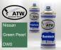 Preview: Nissan, Green Pearl, DW0: 400ml Sprühdose + 400ml Klarlack - Set, von ATW Autoteile West.